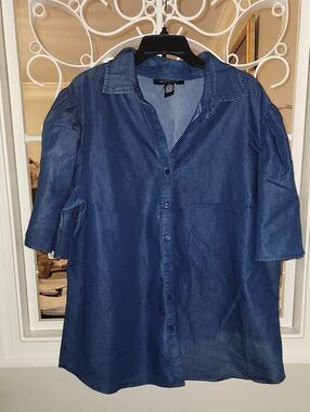 Ashley Stewart Dark Blue Denim Button-Up Blouse